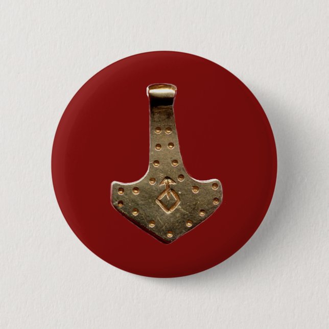 Gold Thor's Hammer Red Round-Taste Button (Vorderseite)