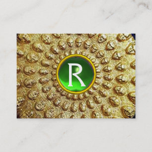 GOLD THRACIAN DISK MONOGRAM Green Emerald Gem Visitenkarte