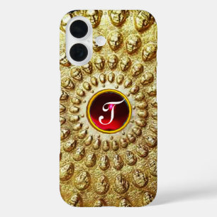 GOLD THRACIAN DISK MONOGRAM Red Ruby Gem iPhone 16 Hülle