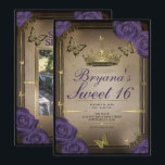 Gold Tiara Butterflies Lila Rose Sweet 16 Foto Einladung<br><div class="desc">Passen Sie Ihre woll-Möglichkeiten an. Ersetzen Sie das Foto auf der Rückseite durch Ihr eigenes Foto oder entfernen Sie das Foto zusammen.</div>