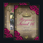 Gold Tiara Butterflies Magenta Rose Sweet 16 Einladung<br><div class="desc">Passen Sie Ihre woll-Möglichkeiten an. Ersetzen Sie das Foto auf der Rückseite durch Ihr eigenes Foto oder entfernen Sie das Foto zusammen.</div>