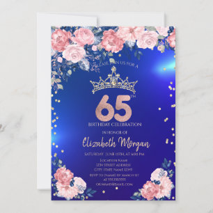 Gold Tiara Diamonds Blume Blue 65. Geburtstag Einladung