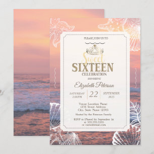 Gold Tiara Glitzer Bokeh Ombre Sweet 16 Party Invi Einladung