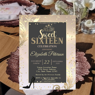 Gold Tiara High Heel Süße Diamanten 16 Party Einladung