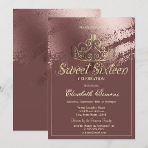 Gold Tiara Rose Gold Pinselstriche Sweet 16 Einladung