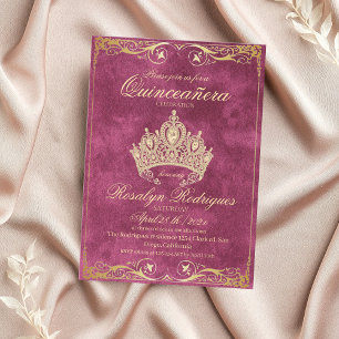 Gold Tiara Rose Princesse Quinceañera Invitation