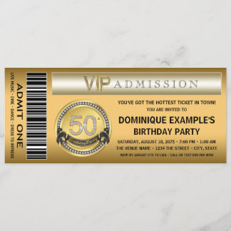 Gold Ticket 50. Geburtstagsparty Einladung