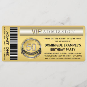 Gold Ticket 50. Geburtstagsparty Einladung