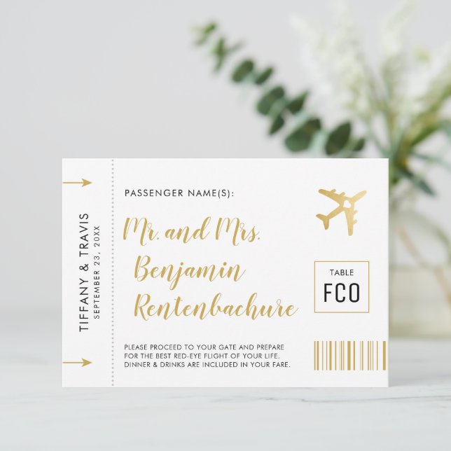 Gold Ticket Boarding Pass Platzkarte Individuell (Stehend Vorderseite)