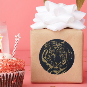 Gold Tiger Black Design Runder Aufkleber