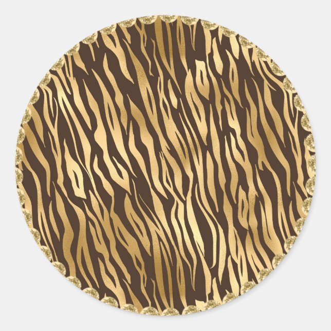 Gold Tiger Bling Juwelen Glam Glitzern Runder Aufkleber (Vorderseite)