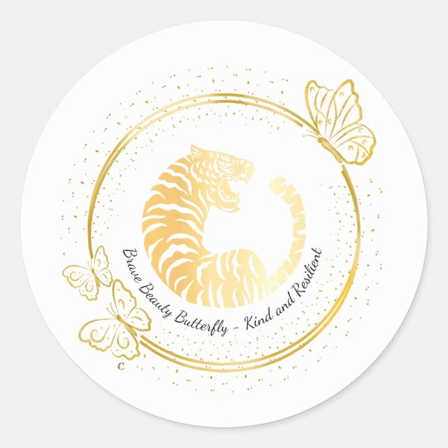 Gold Tiger Brave Beauty Butterfly, Kind, Resilient Runder Aufkleber (Vorderseite)