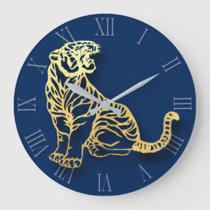 Gold Tiger Papercut Chinesisch Neujahr Zodiac RWC Große Wanduhr