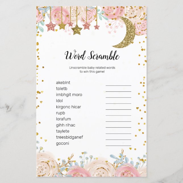 Gold Tinkle Watercolor Word Scramble Game (Vorderseite)