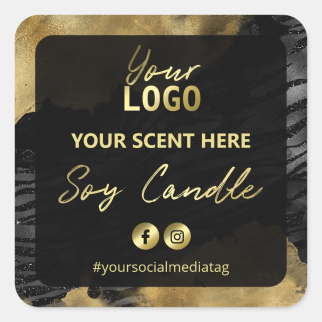 Gold Tinte Zebra Print Soy Candle Labels Quadratischer Aufkleber (Vorderseite)