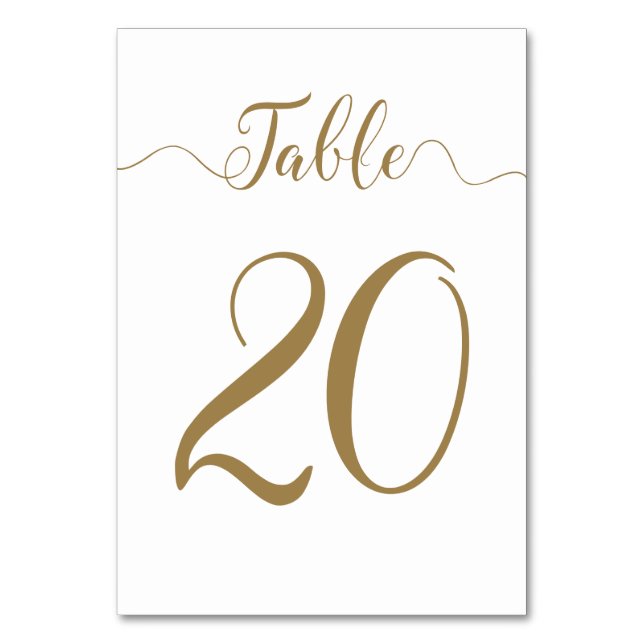 Gold Tischnummer 20 Wedding Table Cards Zahlen (Vorderseite)