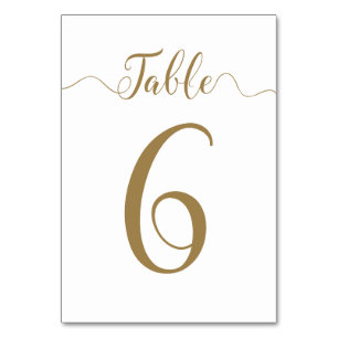 Gold Tischnummer 6 von 30 Hochzeitskarten