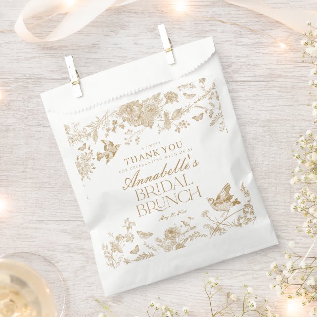 Gold Toile De Jouy Floral Bridal Brunch Dessert Geschenktütchen (Ausgeschnitten)