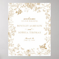 Gold Toile De Jouy Floral Wedding Willkommenszeich