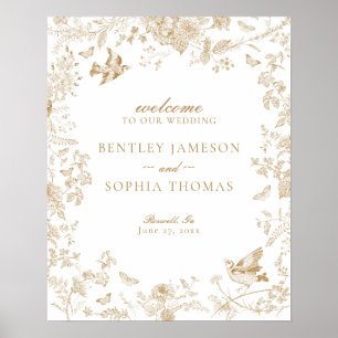 Gold Toile De Jouy Floral Wedding Willkommenszeich Poster