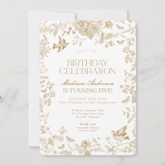 Gold Toile De Jouy French Floral Geburtstagsparty Einladung