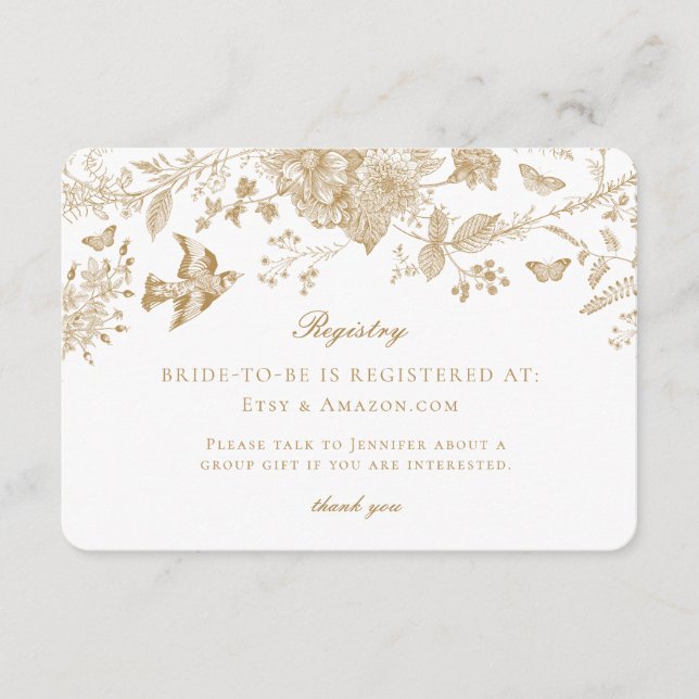 Gold Toile de Jouy Registre Carte Invitation Inser (Devant)