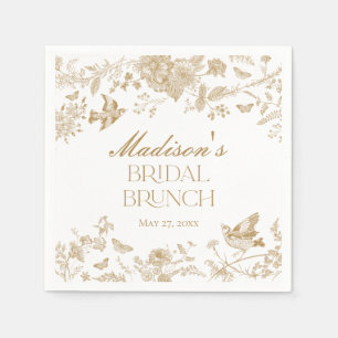 Gold Toile De Jouy Vintag Floral Bridal Brunch Serviette