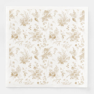 Gold Toile De Jouy Vintag Floral Chinoiserie Serviette