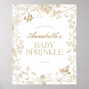 Gold Toile Jouy Floral Baby Sprinkle Begrüßungszei Poster