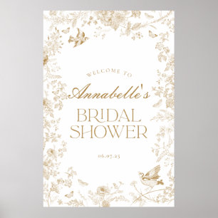 Gold Toile Jouy Floral Brautparty Begrüßungszeiche Poster