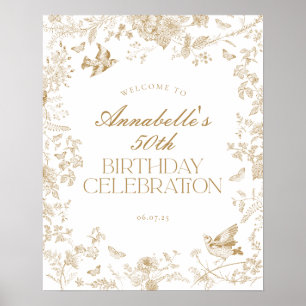 Gold Toile Jouy Floral Geburtstagsparty Begrüßungs Poster