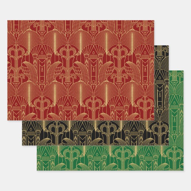 Gold Töne Art Deco Muster Geschenkpapier Set (Set)