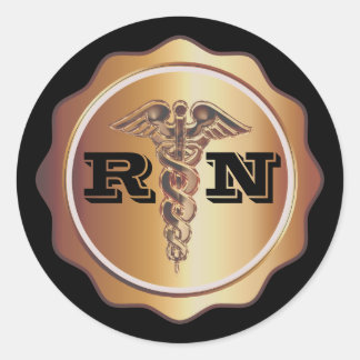 Gold Tone Caduceus RN Nurse | Medizinisch Runder Aufkleber