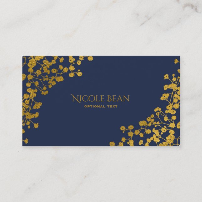 Gold Tone Gipskraut Blauen Elegant Visitenkarte (Vorderseite)
