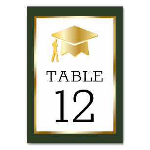 Gold Tone Grad Cap auf Dk Green Classy Abschluss Tischnummer