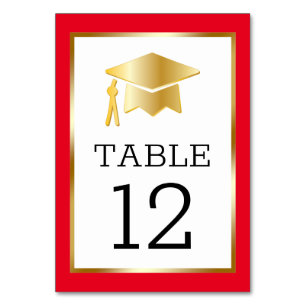 Gold Tone Grad Cap auf Red Classy Abschluss Table  Tischnummer