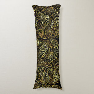 Gold Tones floral Paisley Leder Black Background Seitenschläferkissen