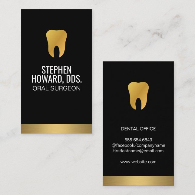 Gold Tooth | Gold Trim Sleek Black Visitenkarte (Vorne/Hinten)