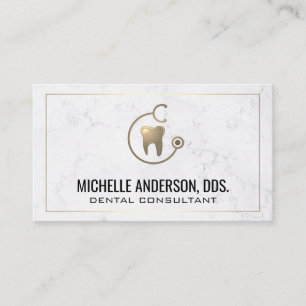 Gold Tooth Stethoscope Logo   Marble Business Card Visitenkarte
