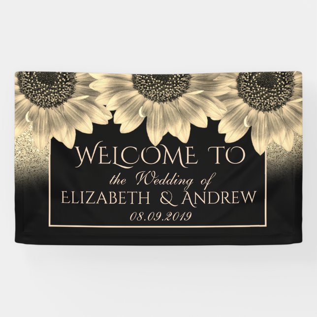 Gold, Tournesols, bannière Mariage Parties scintil (Horizontal)