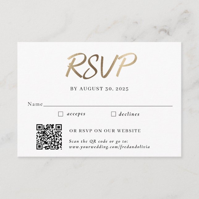 Gold Traditionelle und QR Code Hochzeit RSVP Begleitkarte (Vorderseite)