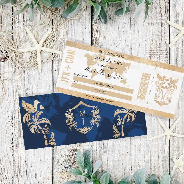 Gold Travel Boarding Pass Mexiko Save the Date Einladung (Von Creator hochgeladen)