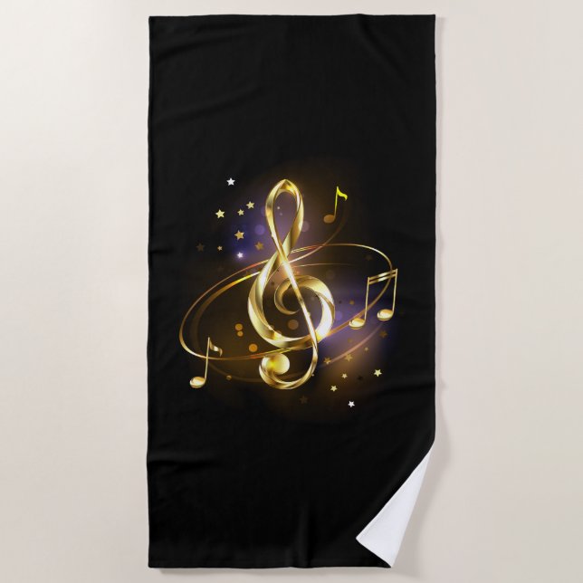 Gold Treble Clef Music Strandtuch (Vorderseite)