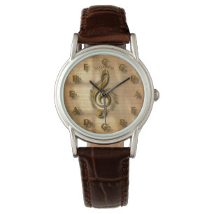 Gold Treble Clef Uhr mit Kreis der Fünftel-Musik