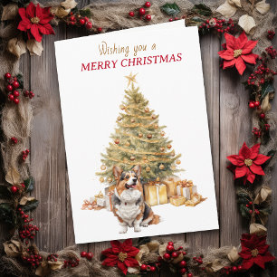 Gold Tree Cardigan Welsh Corgi Hund Weihnachtskart Feiertagskarte