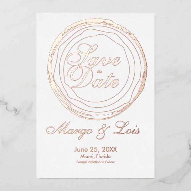 Gold Tree Log Save the Date gepresst Folieneinladung (Vorderseite)