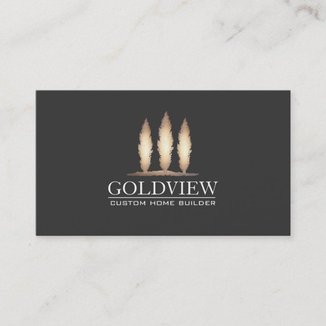 Gold Tree Logo Gebäude Contractor Elegant Black Visitenkarte (Vorderseite)