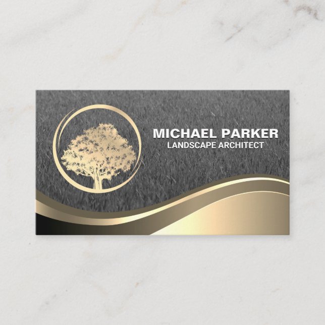 Gold Tree Logo | Gold Metallic Wave Business Card Visitenkarte (Vorderseite)