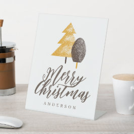 Gold Tree Script Frohe Weihnachten Sockelschild