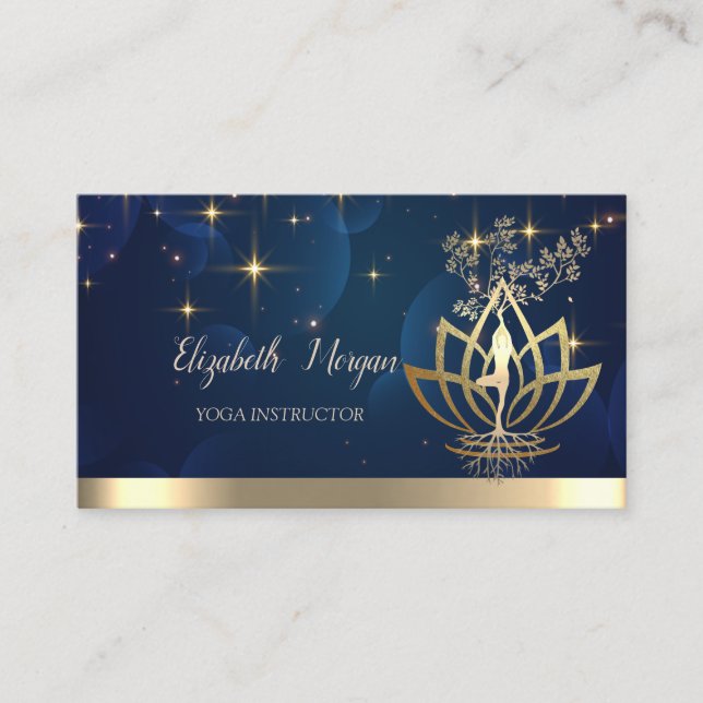 Gold Tree Women Silhouette,Lotus,Yoga Instructor Visitenkarte (Vorderseite)